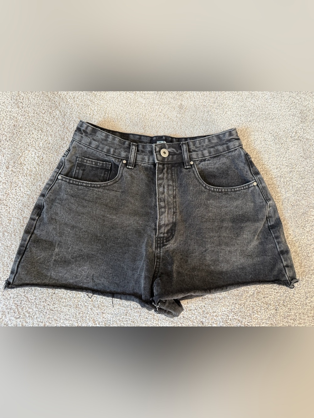 Cotton On Black Denim Shorts Women’s Size 6 High A Line Washed Frayed Hem
